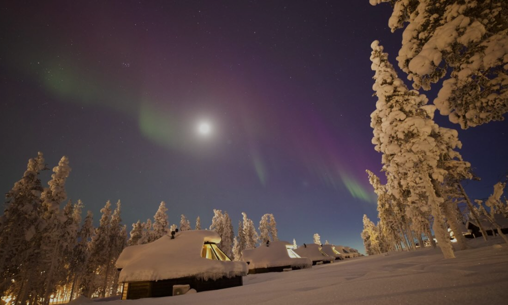 Arctic cabin in snowy landscape